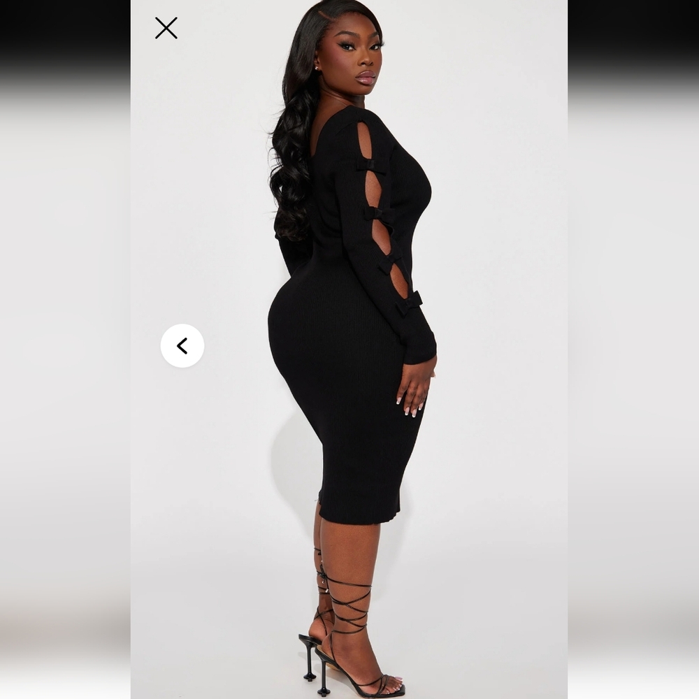 Fashion Nova Black Cute As A Bow Ribbed Midi Dress 1X - Picture 2 of 13